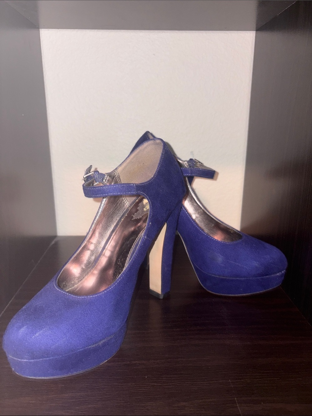 Elle Royal Blue Suede Platform Mary Jane Heels